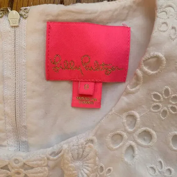 Lilly Pulitzer Railee Resort White Floral Cross Eyelet Shift Dress Size 0 - Picture 6 of 14